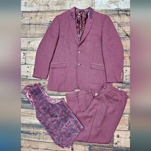 E.J. Samuel Italy Piece Suit Set Men's 46R Blazer, Pants 40x29 Rose Business